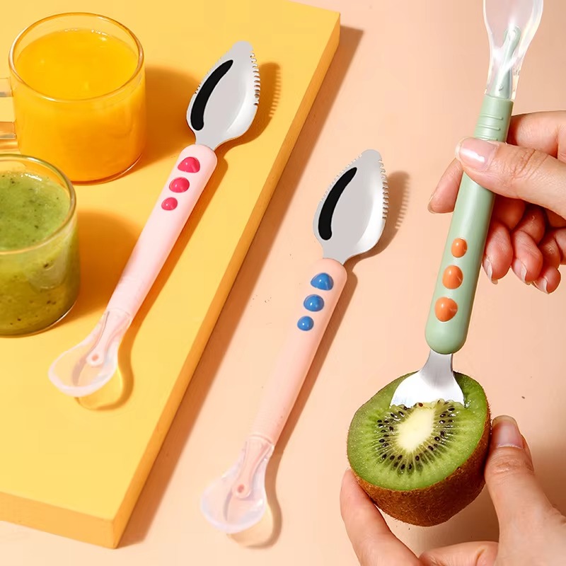 더블 헤드 베이비 스푼 실리콘 스테인레스 스틸 과일 스 - Baby Food Menu 리뷰 및 가격
